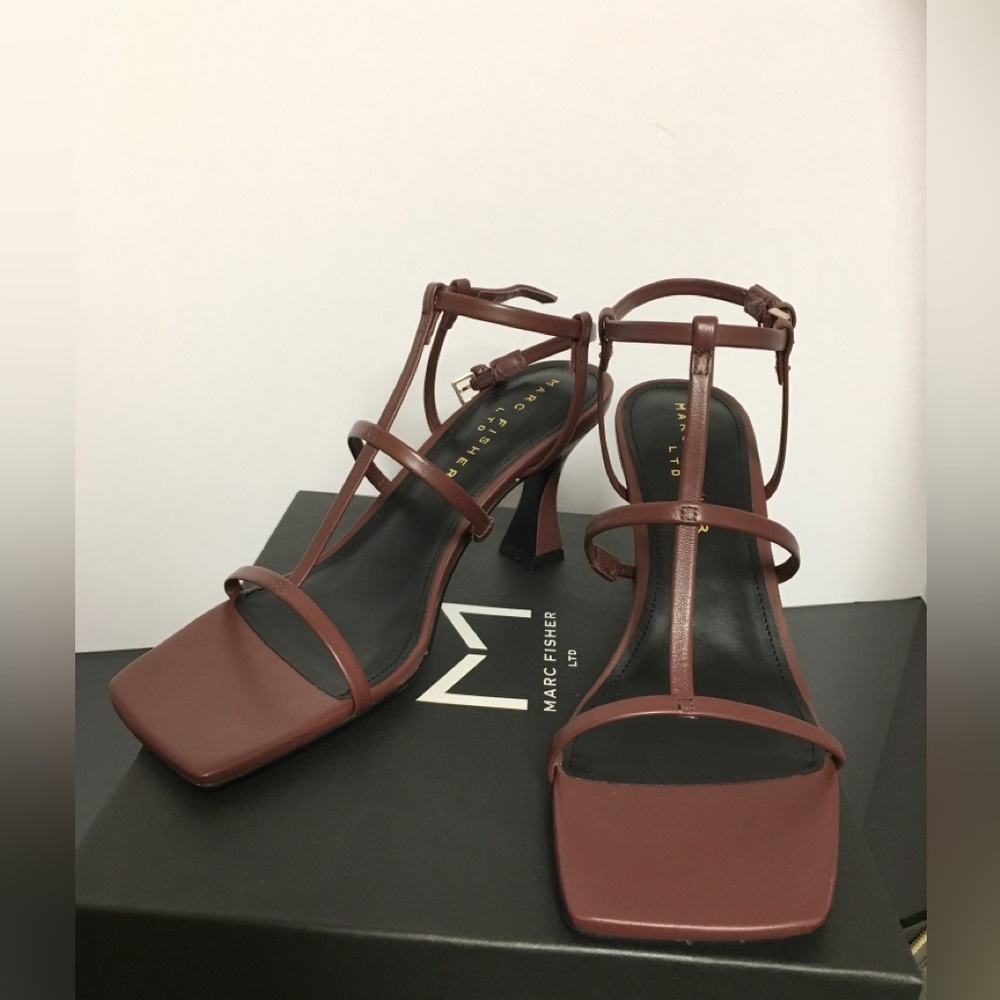 Marc Fisher Dennie Dark Red Strappy Square-Toe Heeled Sandals